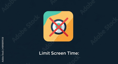 Limit screen time concept with red crossed icon on yellow background