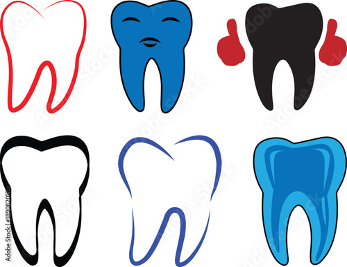 Tooth Icons Set Dental Care Flat Illustration.