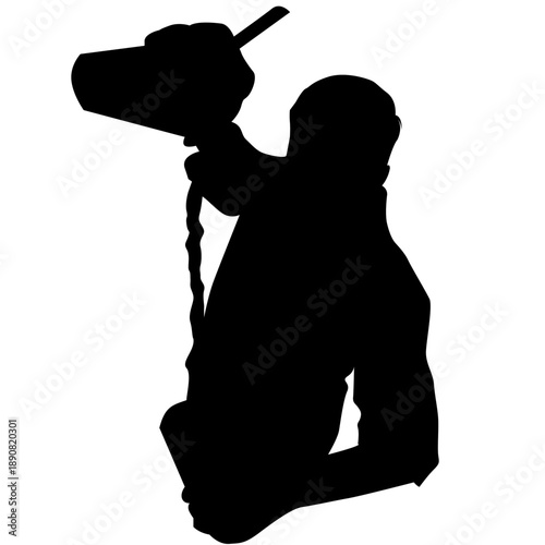 silhouette of a male bar employee is pouring drinks from above