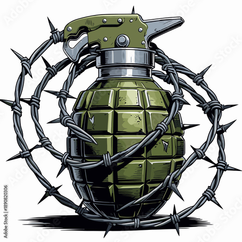 vector image of a grenade wrapped in barbed wire