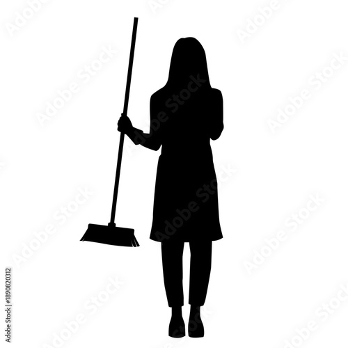 silhouette of a woman with a broom