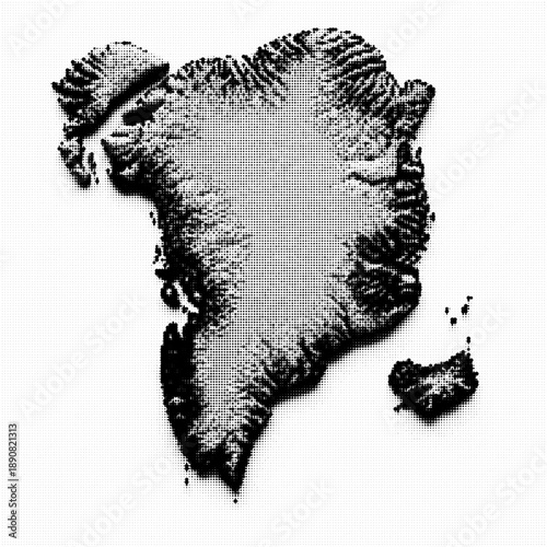Abstract Dotted Greenland Map Illustration Monochrome Halftone Arctic Territory Graphic, Black and White Geographic Landmass Shape Isolated for Travel Projects