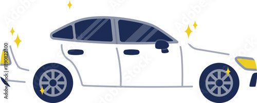 A Clean White Sedan with Shining Stars