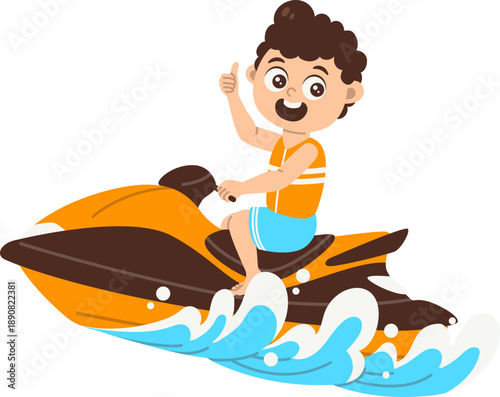Water sport activity man jet skiing with fast boat