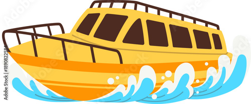 Cute cartoon yellow fast boat for water sport activity