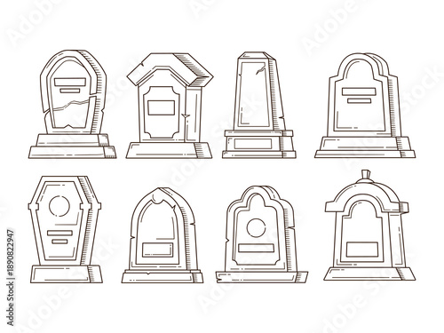 Grave Tombstone Outline Doodle Vector illustration