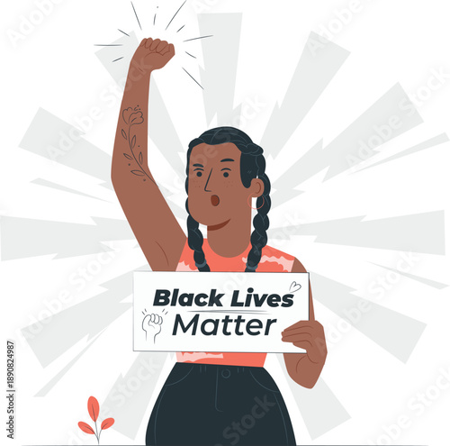 Woman holding a Black Lives Matter sign with her fist raised in protest