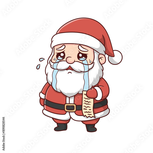 Cute Crying Santa Claus Character Illustration with Long Scroll List