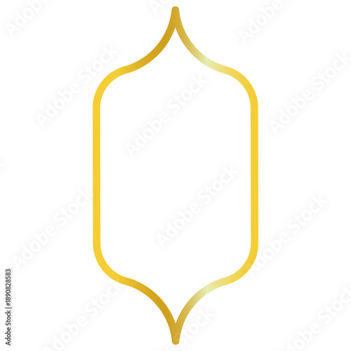 Islamic themed gold color line frame on transparent background for Islamic holiday ornament or element