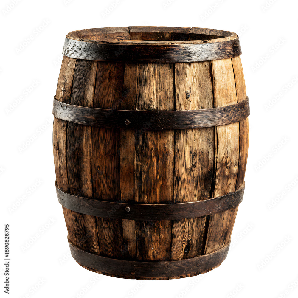Fototapeta premium Rustic Vintage Wooden Barrel with Iron Hoops