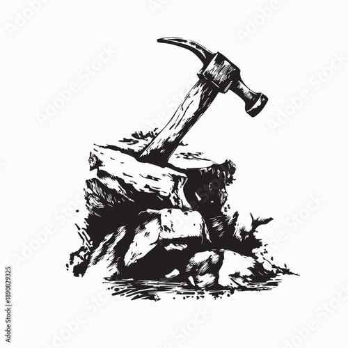 Rock Hammer Vector Images. Black and white Rock hammer Vector Images