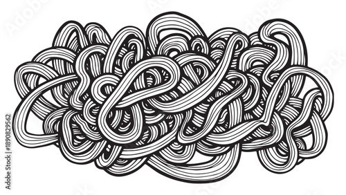 Abstract Black and White Organic Swirls and Curves Pattern