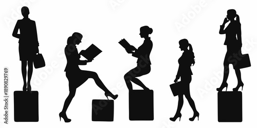 Silhouettes of professional women in various poses showcasing modern business life