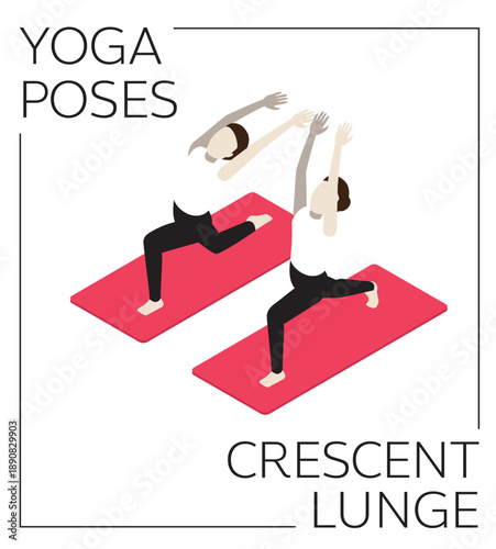 Yoga Crescent Lunge Isometric Vector Set