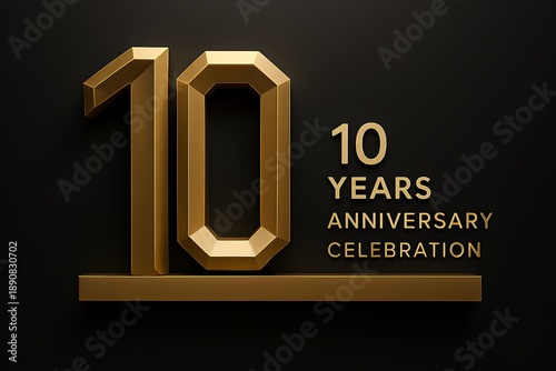 A gold 10 year anniversary celebration graphic on a black background