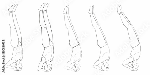 A series of sketches depicting a person performing a handstand progression