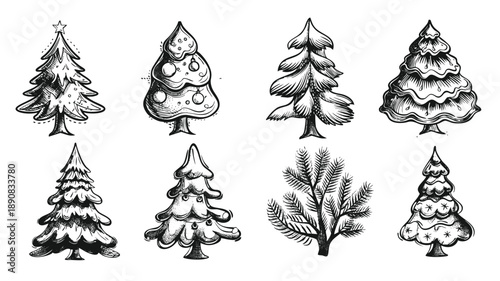 christmas tree set x mas sign symbol 