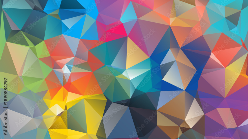 Fototapeta premium Abstract low poly geometric background with vibrant multicolor rainbow gradient. Modern futuristic polygonal triangular wallpaper for creative graphic design and web.