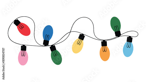 Festive string lights with bulbs in vibrant rainbow colors illuminating a cheerful and celebratory atmosphere