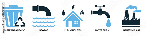 Set of infrastructure icon vector for city planning. Ideal for building symbols, road networks, public utilities, urban development, and engineering maps.