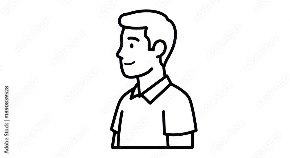 Obraz premium Smiling man in polo shirt, simple outline illustration, profile view