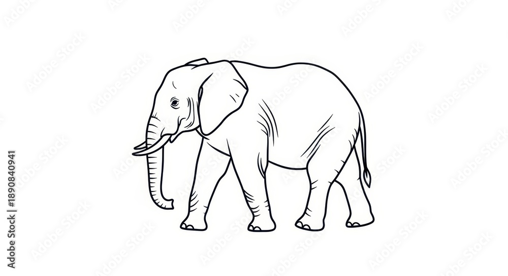 Fototapeta premium Simple Line Drawing of an Elephant Walking