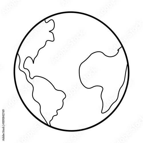 Simple black and white outline drawing of the Earth showing continents, suitable for coloring or as an icon.