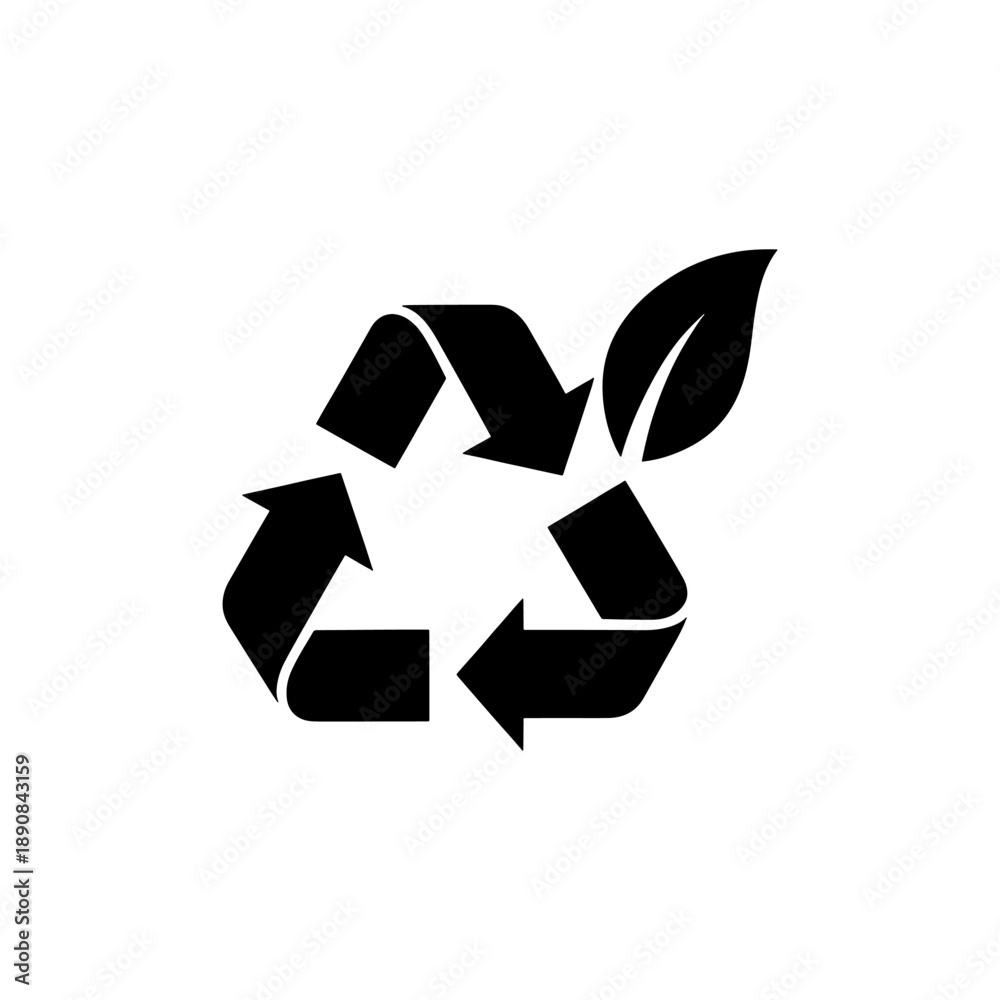Obraz premium A black silhouette depicts a universal recycling symbol intertwined with stylized green leaves conveying environmental consciousness silhouette high quality professional detailed modern elegant