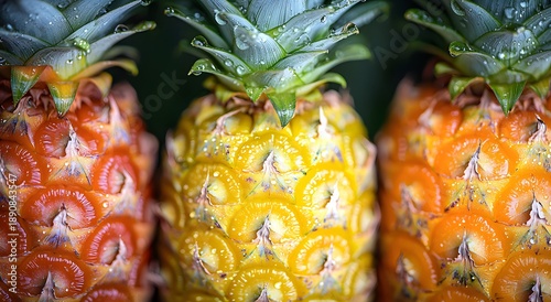 Pineapple juicy golden fruit after rainfall macro image