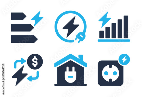 Energy Consumption and Cost icon set. Solid glyph series icons