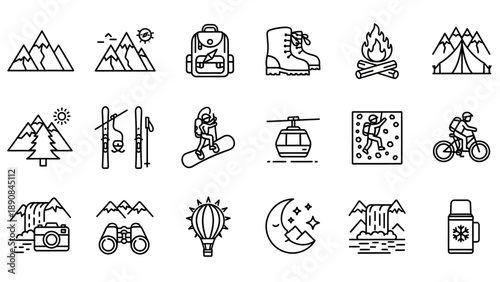 Collection of Black and White Travel Icons.