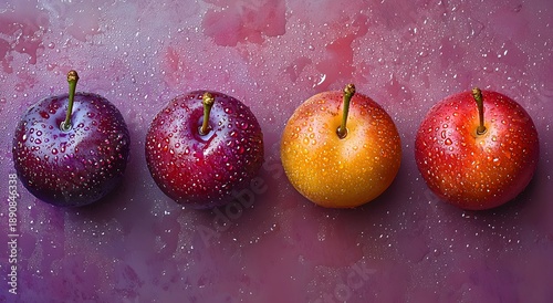 Plum garden fruit closeup with fresh water droplets picture