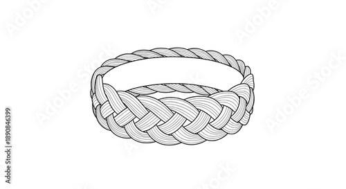 Intricately braided thread ring with detailed pattern isolated on a clean white background, showcasing elegant craftsmanship and minimalist design