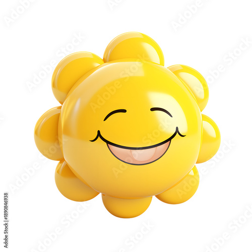 Smiling yellow flower character with winking eyes and shiny petals