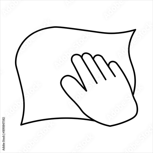 Simple line drawing of a hand wiping a surface with a cloth, illustrating cleaning or drying action.