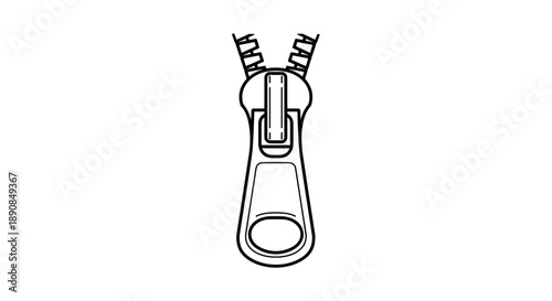 Detailed illustration of a zipper puller, isolated on a white background, showcasing intricate design and monochrome style