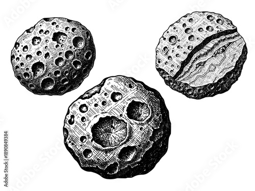 Meteorite stone engraving illustration for astronomy branding