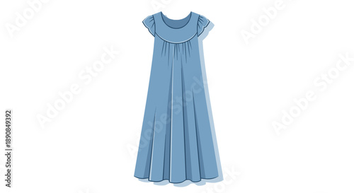 Blue cotton nightgown isolated on white background, showcasing elegant flowing design and soft fabric texture