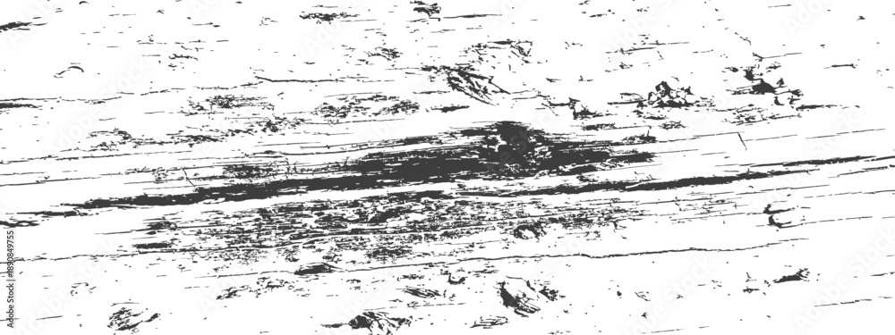 Obraz premium Grunge vector texture of distressed wood plank surface overlay aged scratch background black and white illustration