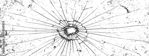 Distressed Broken Glass Vector Background Radial Cracks and Grunge Texture Overlay High Contrast Black and White Graphic Element