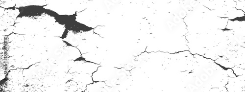 Cracked grunge distressed texture vector overlay black and white abstract background peeling surface damage effect