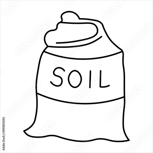 Simple line art illustration of a bag of soil, perfect for gardening and planting, presented as a black and white doodle.