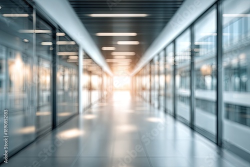 Wallpaper Mural Illuminated modern office hallway with glass walls and reflective floor Torontodigital.ca
