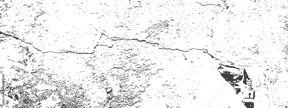 Fototapeta premium High Contrast Cracked Grunge Texture Vector Overlay Distressed Black and White Wall Surface Background