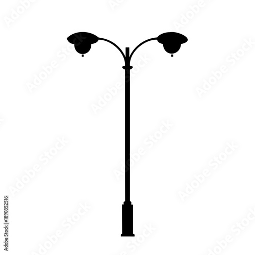 Modern Double Head Street Lamp Post Outdoor Lighting Silhouette Vector Icon