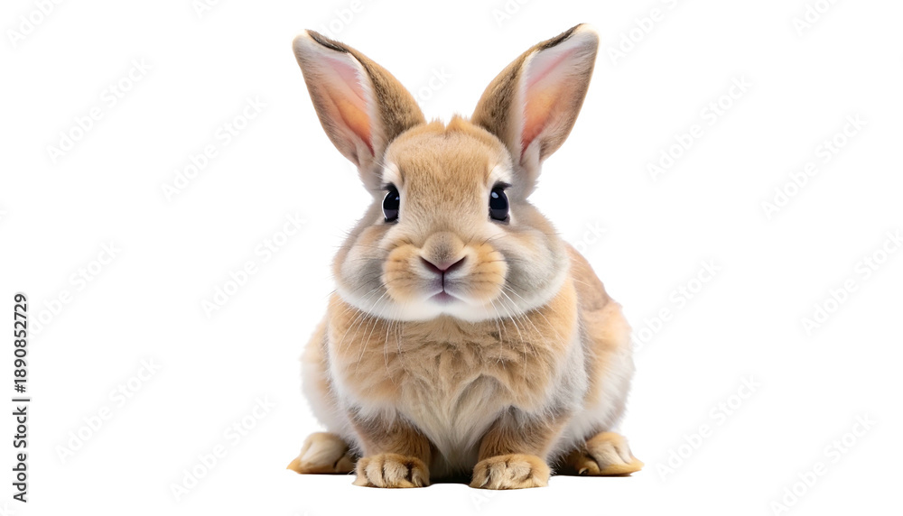 Obraz premium Adorable front-facing bunny with large ears, fluffy fur, and innocent eyes against a black backdrop