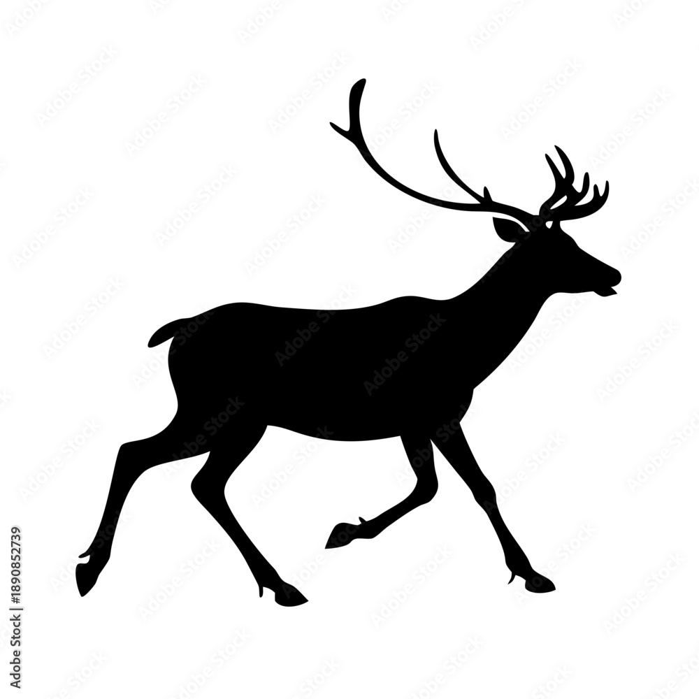 Obraz premium Christmas Reindeer Sleigh Pulling Silhouette Vector Festive Holiday Icon