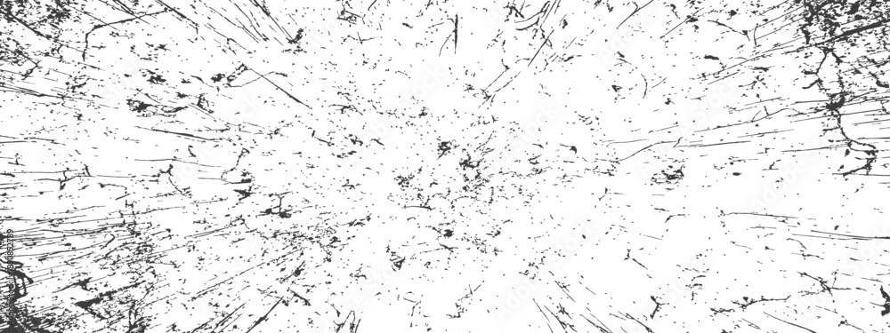 Obraz premium High contrast black and white grunge texture vector overlay with scratched dust and radial distortion effect