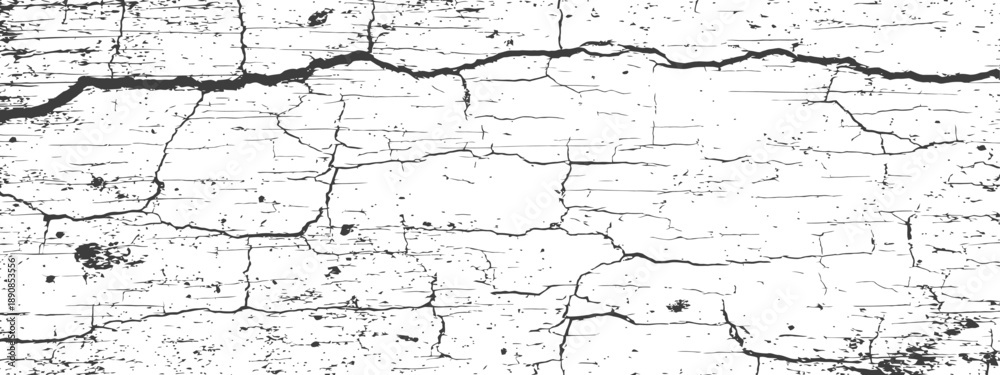 Obraz premium Distressed vector texture of cracked plaster or dried soil Grunge overlay background abstract black and white pattern