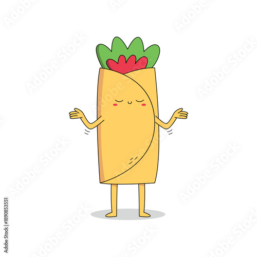 Cute burrito cartoon character nonchalant attitude doodle